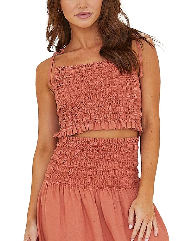 Bella Dahl Smocked Tie Shoulder Top