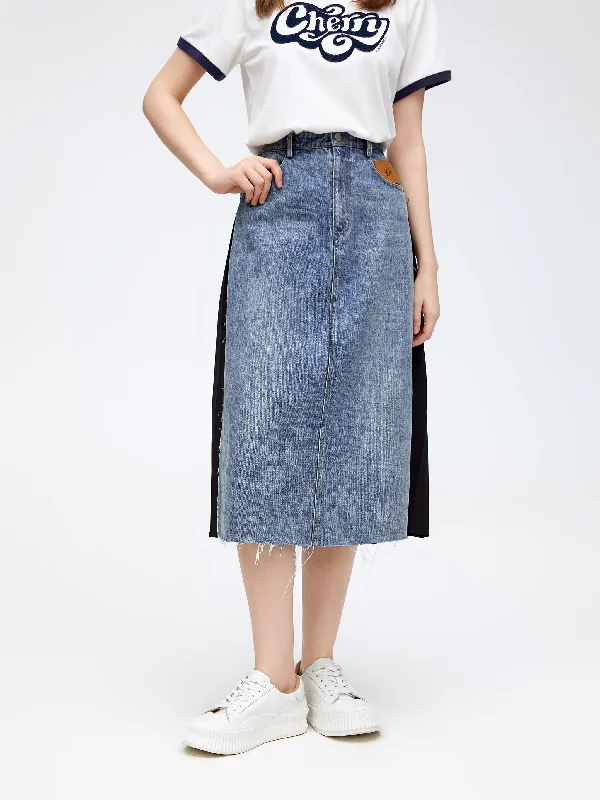 Sagittarius Denim Pleated Half Skirt