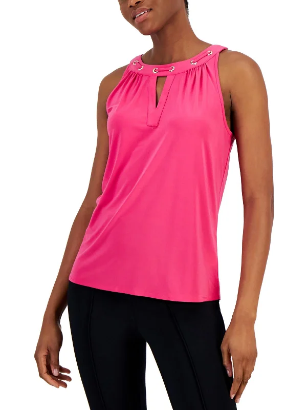 Womens Sleeveless Embellished Halter Top