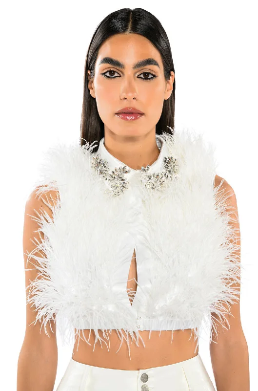 BASH ALL OVER FEATHER SLEEVELESS BLOUSE