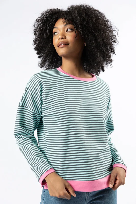 Think On It Pink, Navy, and Charcoal Striped Contrast Trim Pullover SALE