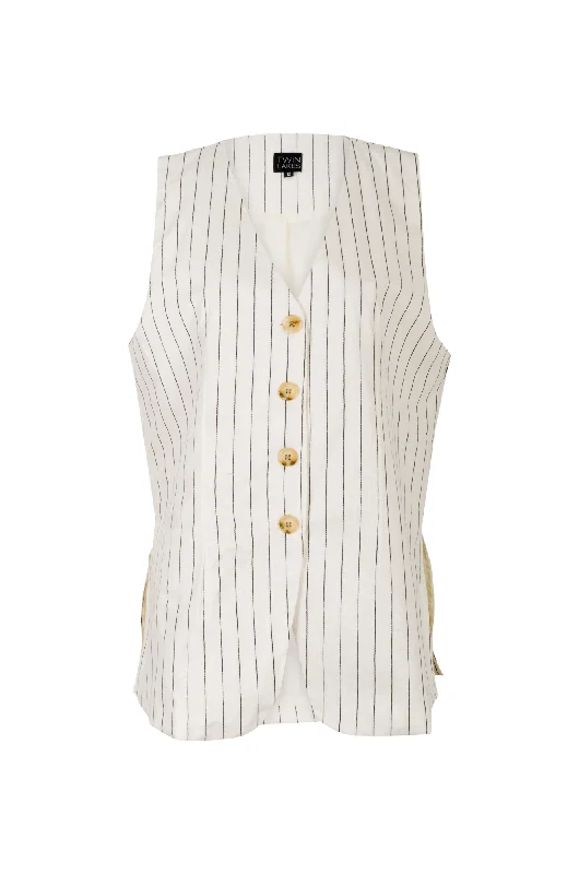 Cotton Linen Vest | Ivory/Black Stripe | 6751A1