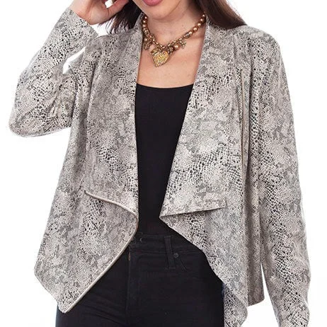 Scully Women's Drape Cross Over Jacket-Beige Snake