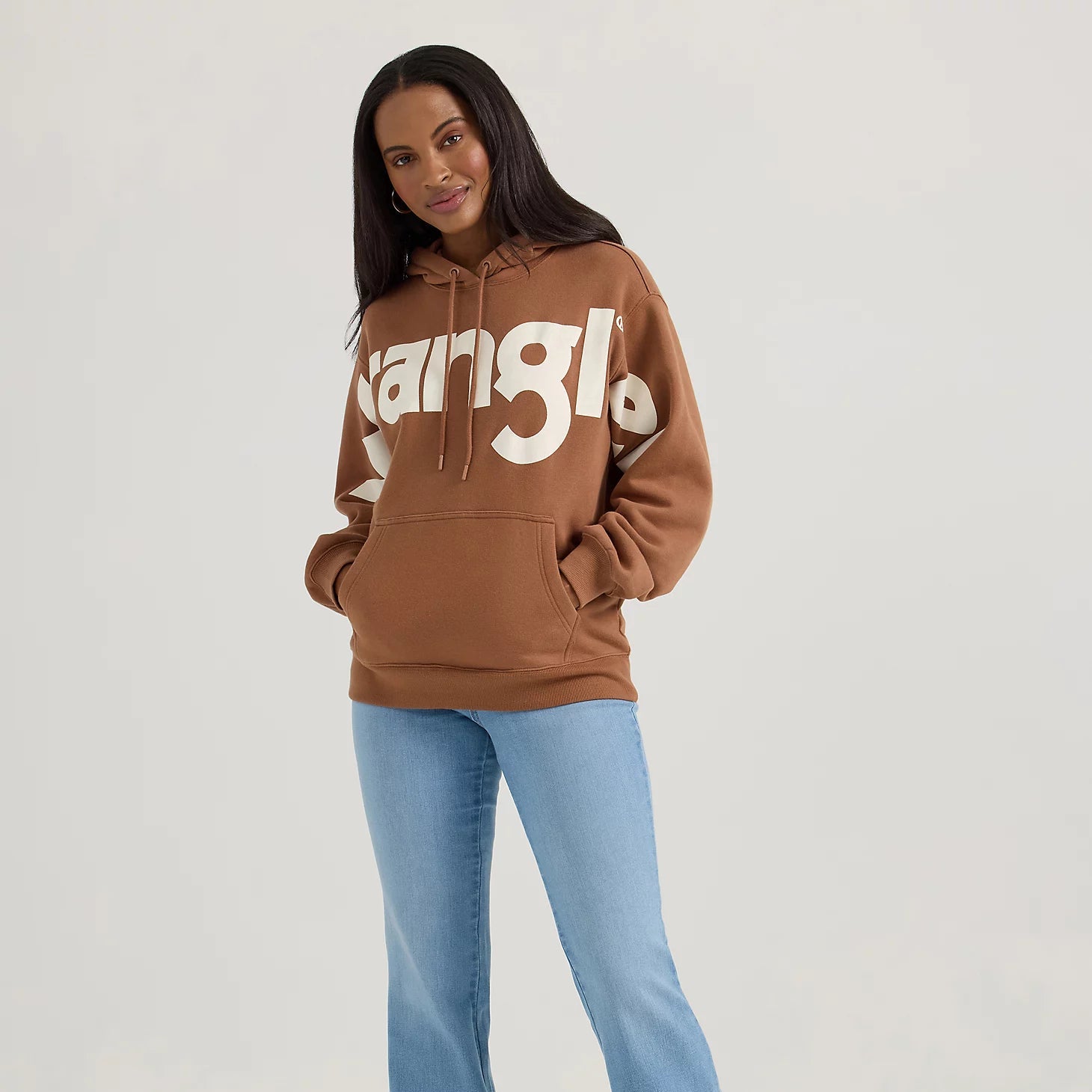 Wrangler Retro Women's Bold Logo Hoodie in Brown Cocoa