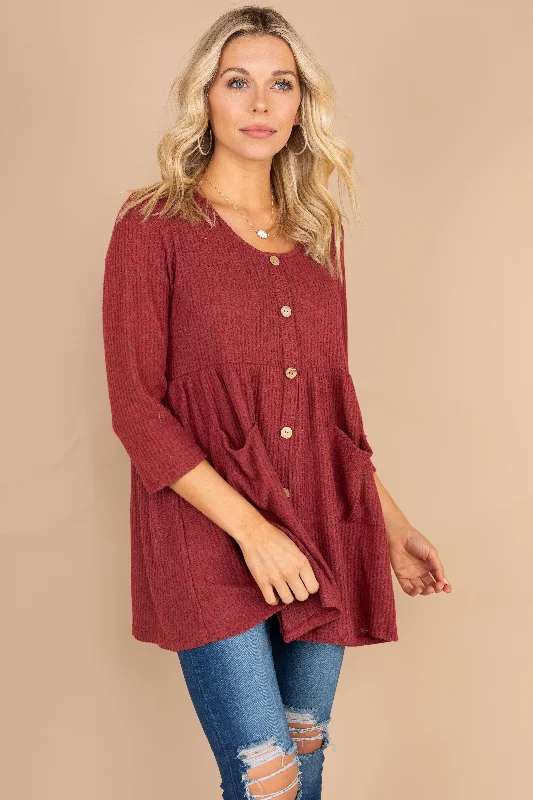 On The List Ruby Red Waffle Tunic