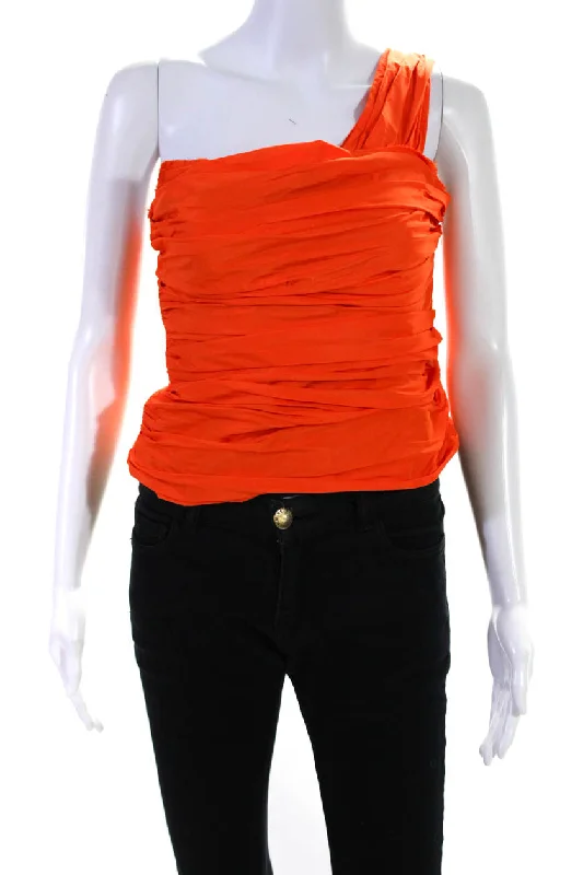 Nackiye Womens Felicita Ruched One Shoulder Top Blouse Tangerine