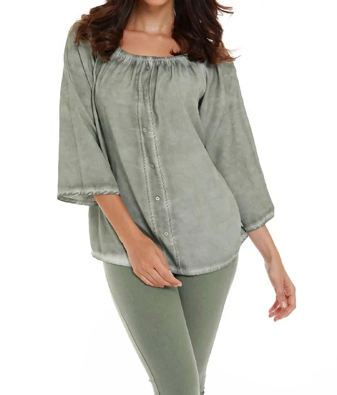 Luciana Button Off The Shoulder Top In Olive