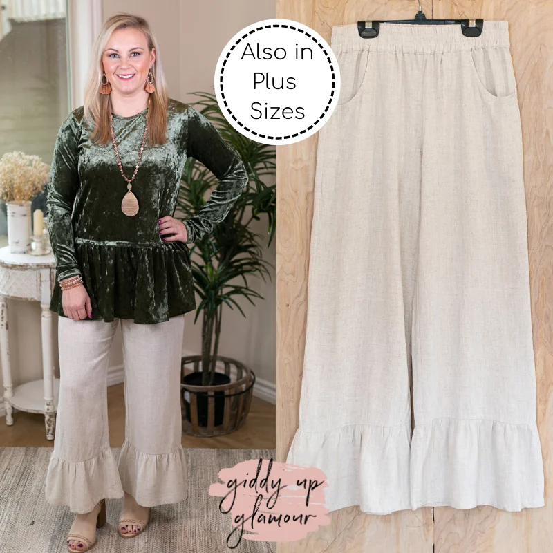 Last Chance Size Small | True Statement Wide Leg Linen Pants in Oatmeal Ivory