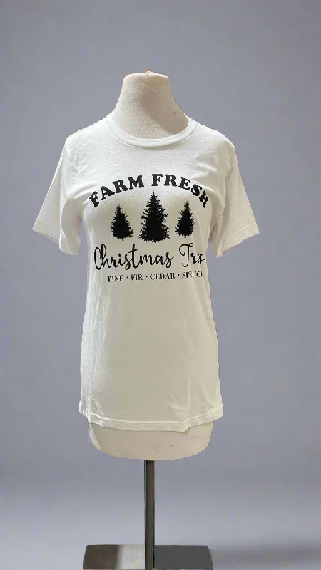 "KC" White "Farm Fresh Christmas Tree" Graphic Tee: Small