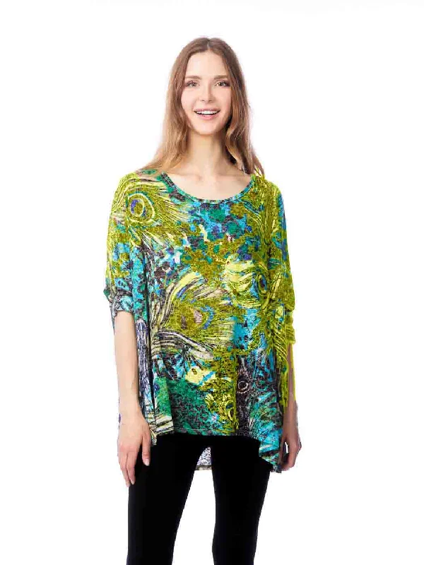 Tianello "Prima Feather" Print Cotton Burnout "Chili" Tunic - Yellow