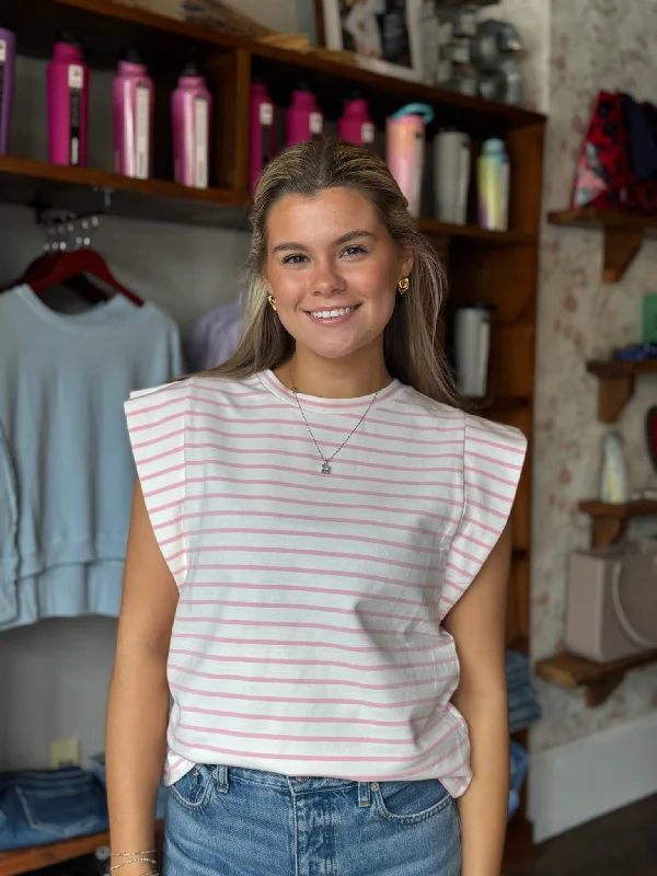 White/Pink Stripe Sleeveless Top