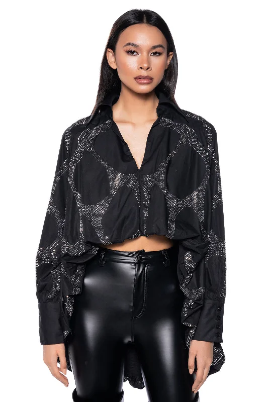 GIRLS LOVE MONEY SATIN COLLARED BLOUSE