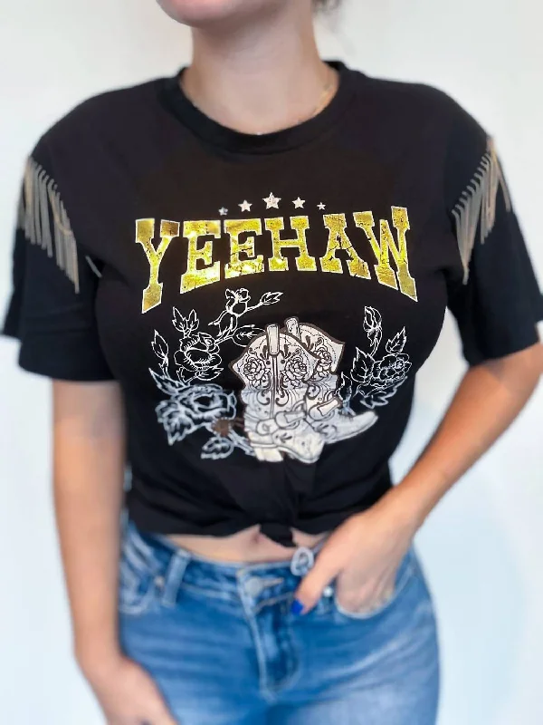 Yeehaw Fringe Graphic Tee In Black