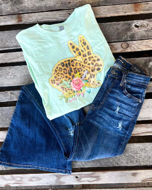 “KC” Mint Leopard Bunny Easter Graphic Tee