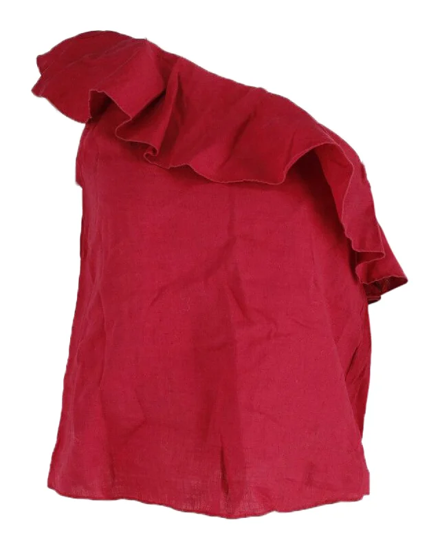 Isabel Marant Thom One-shoulder Top In Red Linen