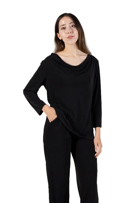 La Cera Solid Cowl Neck Top