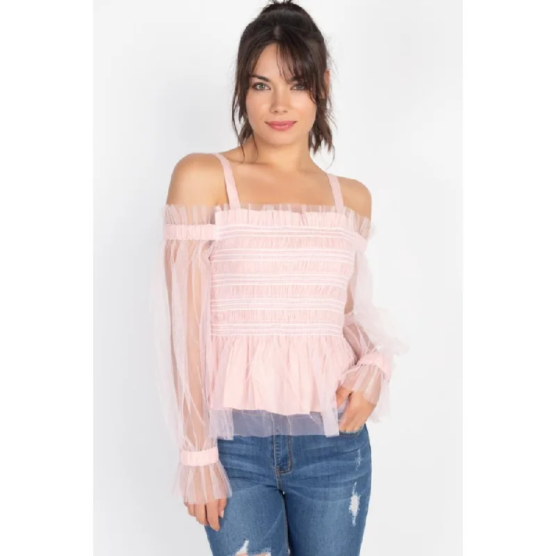 Sheer Mesh Open Shoulder Top