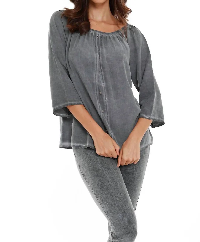 Luciana Button Off The Shoulder Top In Charcoal