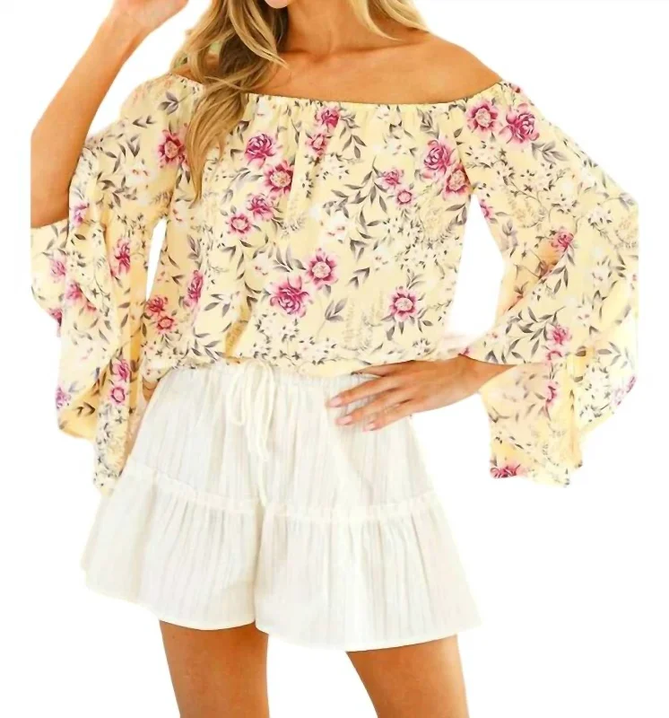 Floral Off Shoulder Top With Bell Sleeves In Yellow