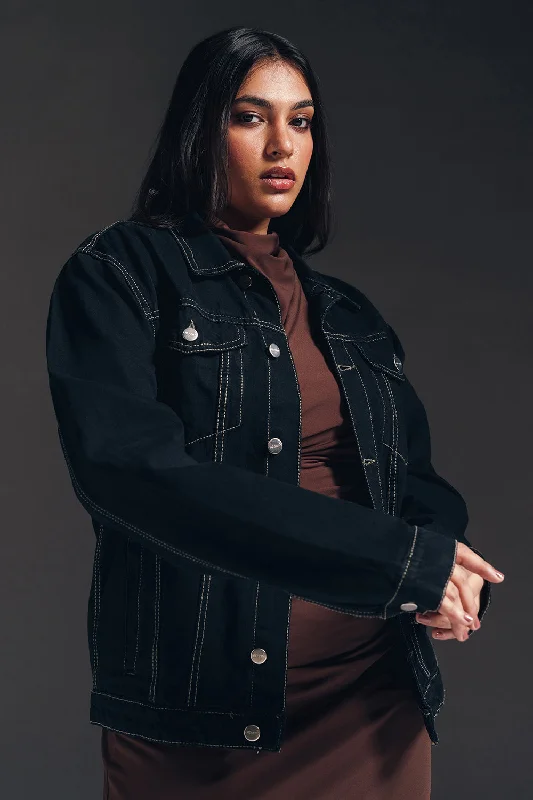 Vanta Black Curve Denim Trucker Jacket