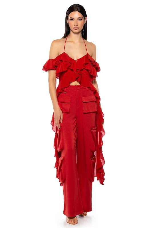 STEVIE RUFFLED HALTER NECK MAXI BLOUSE