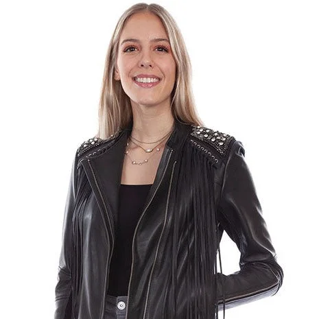 Scully Women's Black Lambskin Jacket with Studs & Fringe