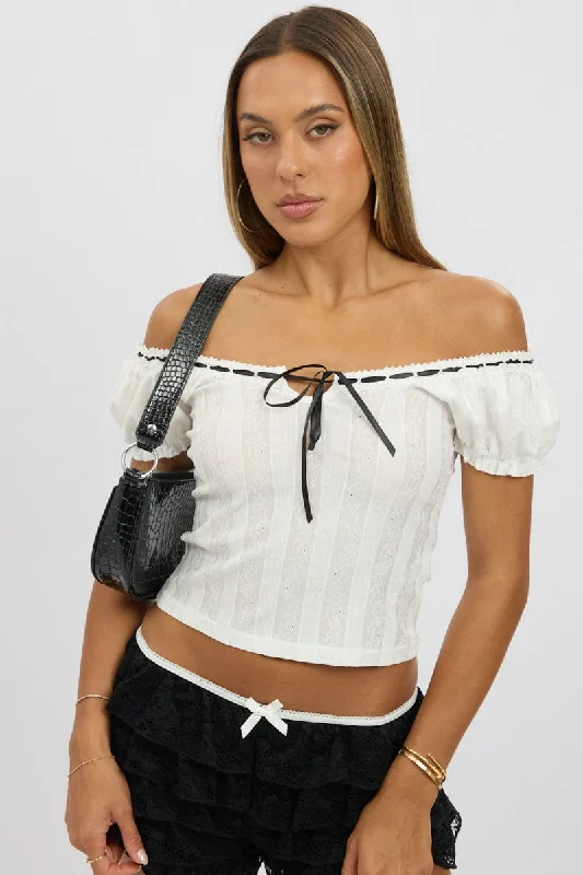 White Puff Sleeve Top Short Sleeve