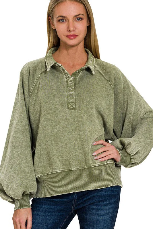 Vintage Wash Fleece Collared Pullover - 3 Colors! - FINAL SALE