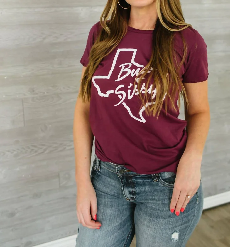 Bud & Sissy Graphic Tee In Maroon