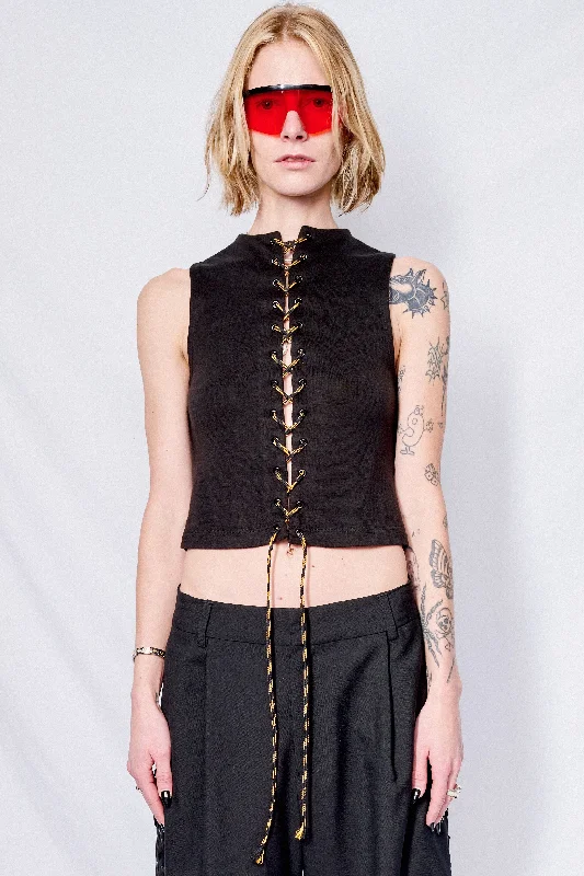 Black Ponte de Roma Laced Sleeveless Mockneck