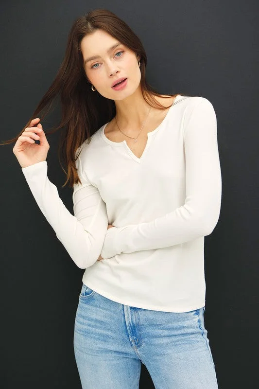 Basic White Split Neck Top