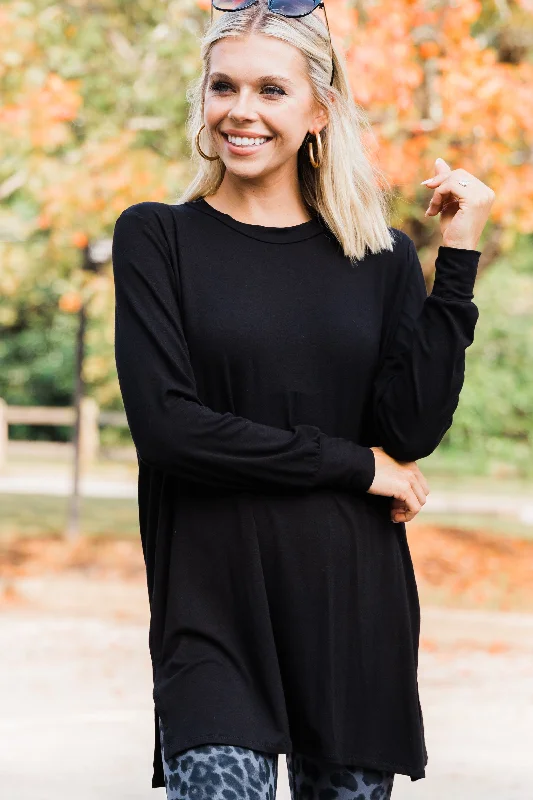 Well Versed Black Side Slit Tunic