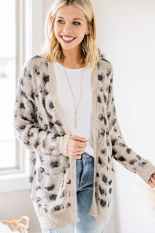 Let's Get Crazy Taupe Gray Leopard Cardigan