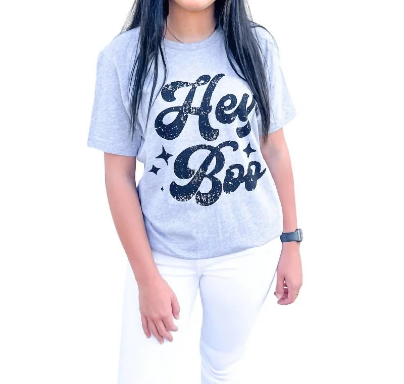 Hey Boo Graphic Tee In Heather Grey