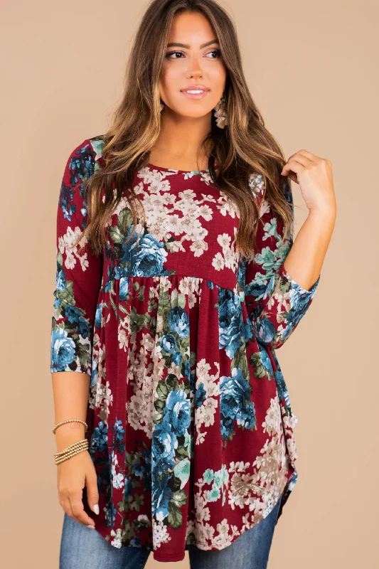 Whatever Happens Burgundy Red Floral Tunic