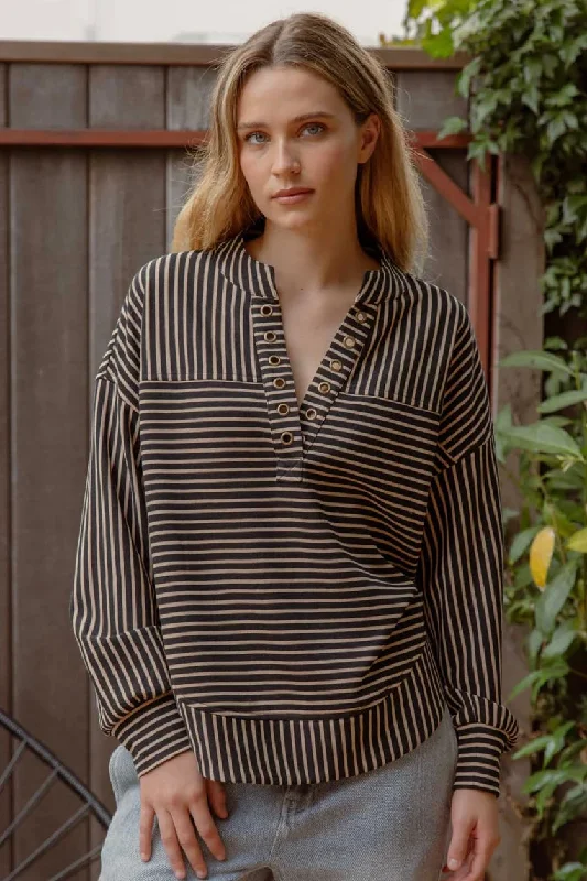 Eyelet Vneck Striped Pullovers - 2 Colors!