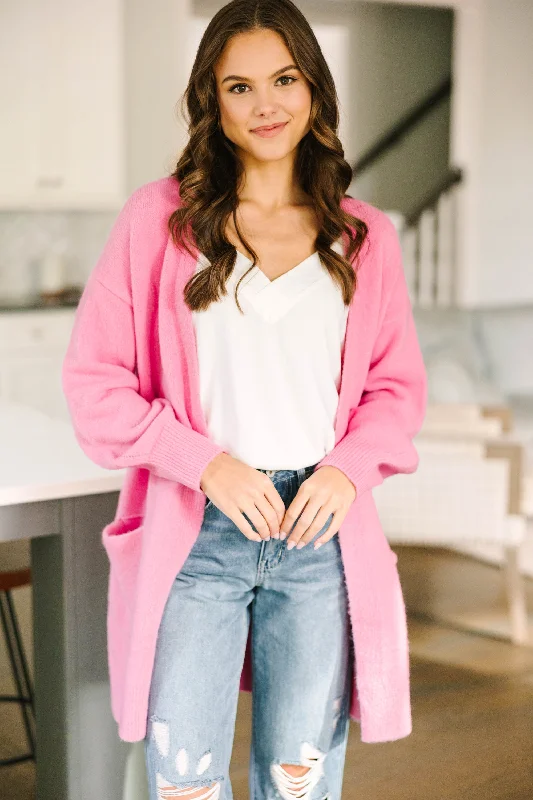 What A Dream Pink Bubble Sleeve Cardigan