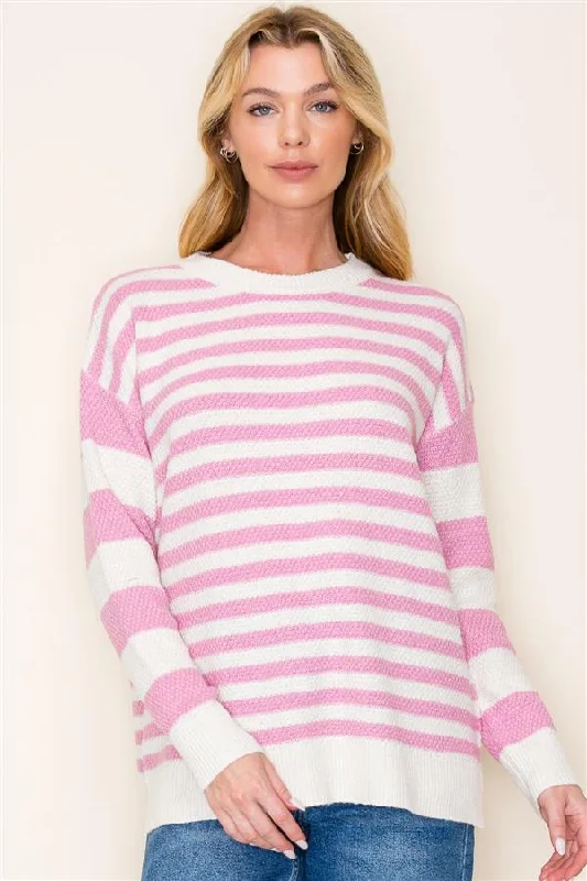 Pink & Ivory Striped Pullover