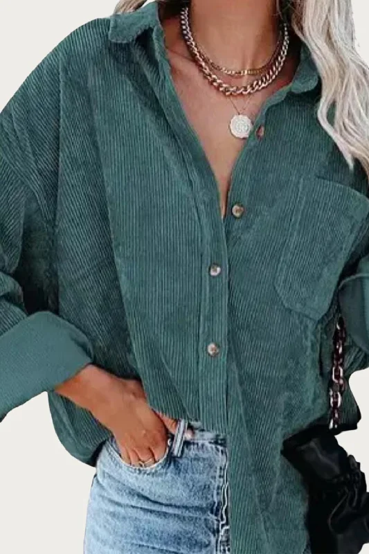 Oversized Corduroy Shirt Jacket In Teal