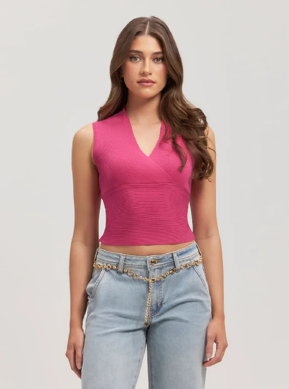 Eco Pink Surplice Delia Knit Top