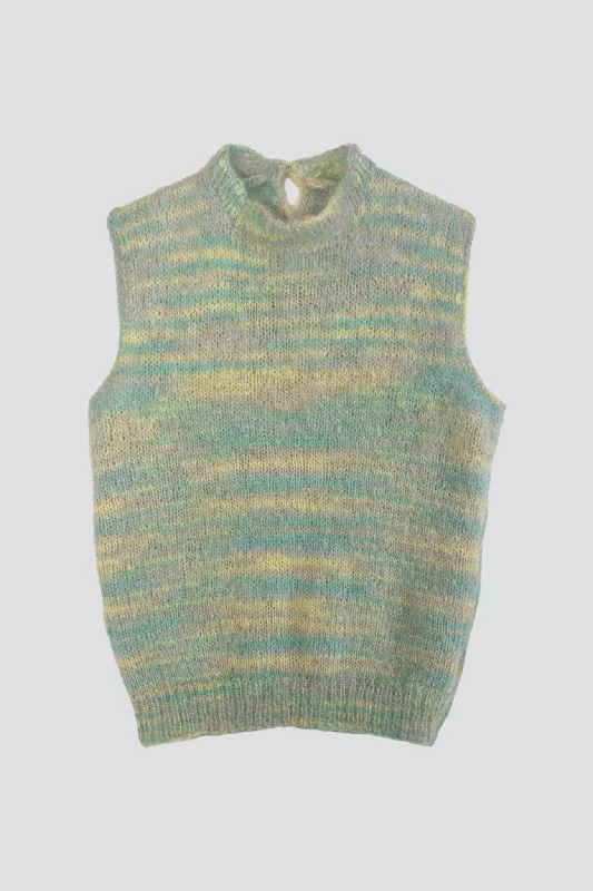 Blue/Yellow Stripe Knit Button Vest