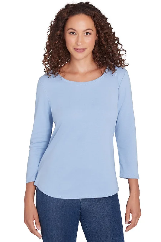 Solid Curved Hem Knit Top