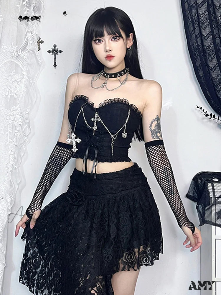 Crop Sexy Grunge Strapless Girl Harajuku E Top Gothic