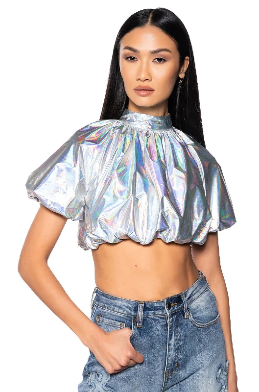 INTERSTELLAR CROPPED METALLIC MOCK NECK TOP