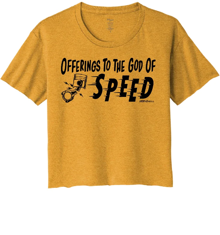 OFFERINGS TO THE GOD OF SPEED Women's Crop Top Tee - GOLD