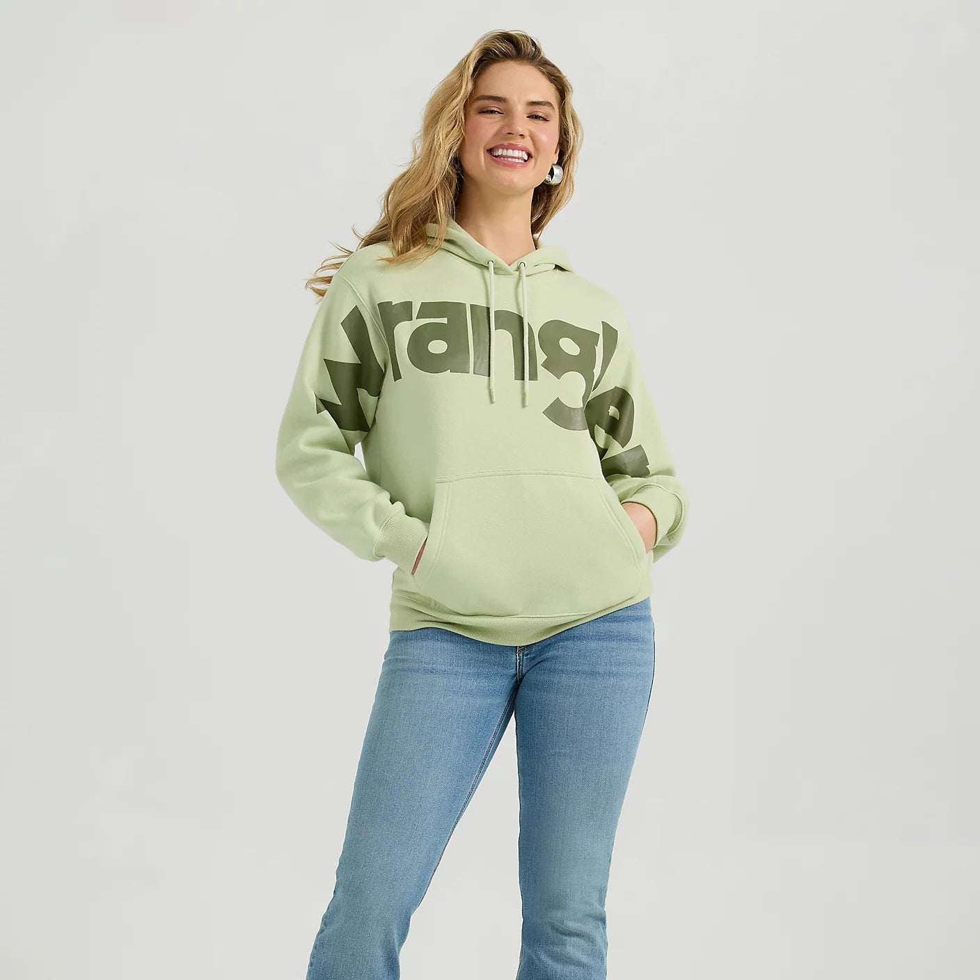 Wrangler Retro Women's Bold Logo Hoodie in Green Tea