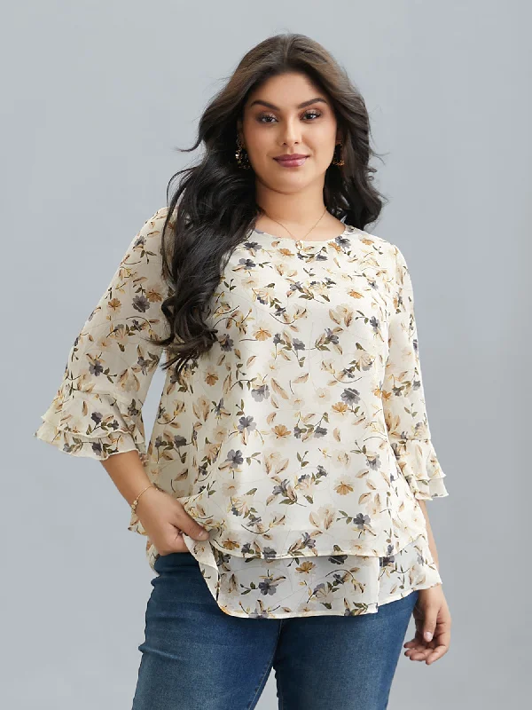 Chiffon Floral Print Layered Blouse