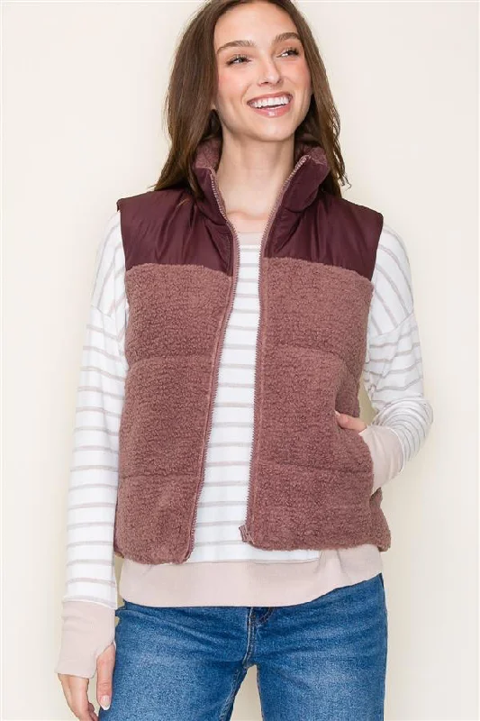 Burgundy Sherpa Vest