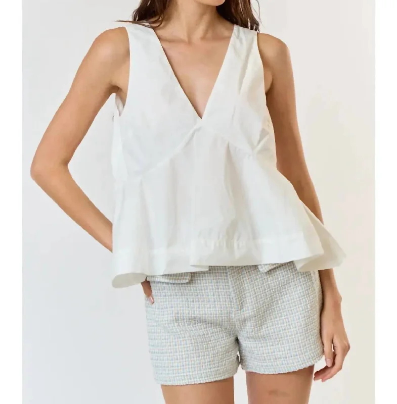 V-Neck Sleeveless Flare Top In Off-White