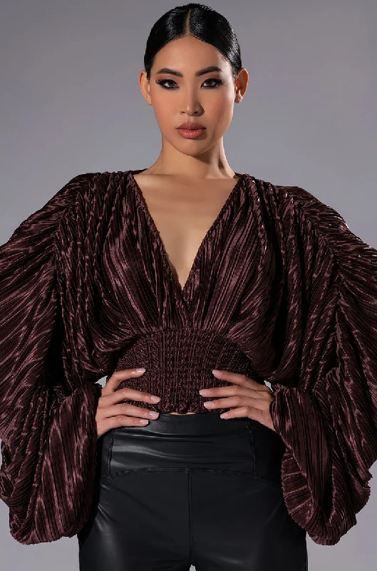 FLOWY PLEATED SATIN BLOUSE